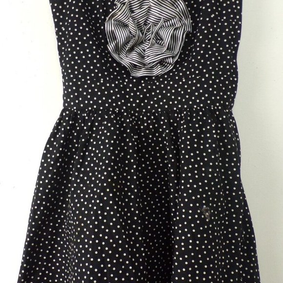 H&M Black & White Polka Dot Flower Embellishment Sleeveless Puffy Dress Size 6 - Picture 2 of 4